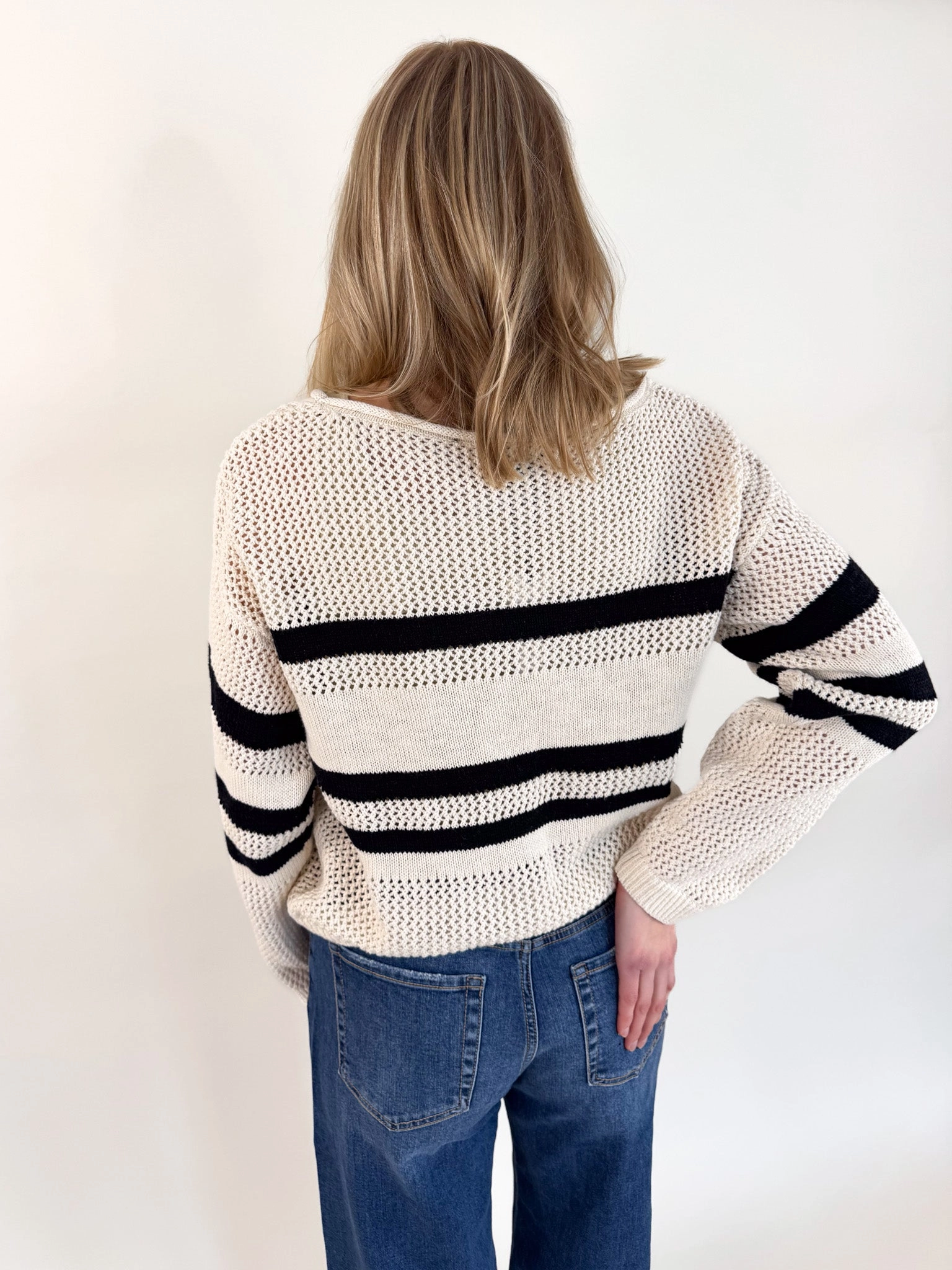 Sporty Stripe Open Knit Sweater