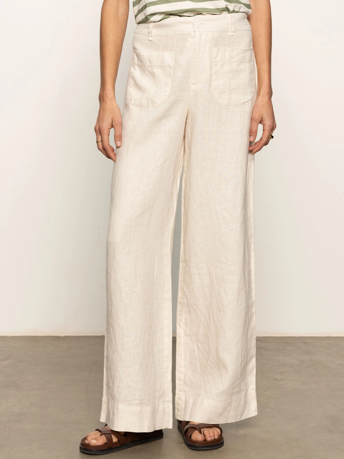 The Linen Marine Wide Leg Semi-High Rise Pant Birch