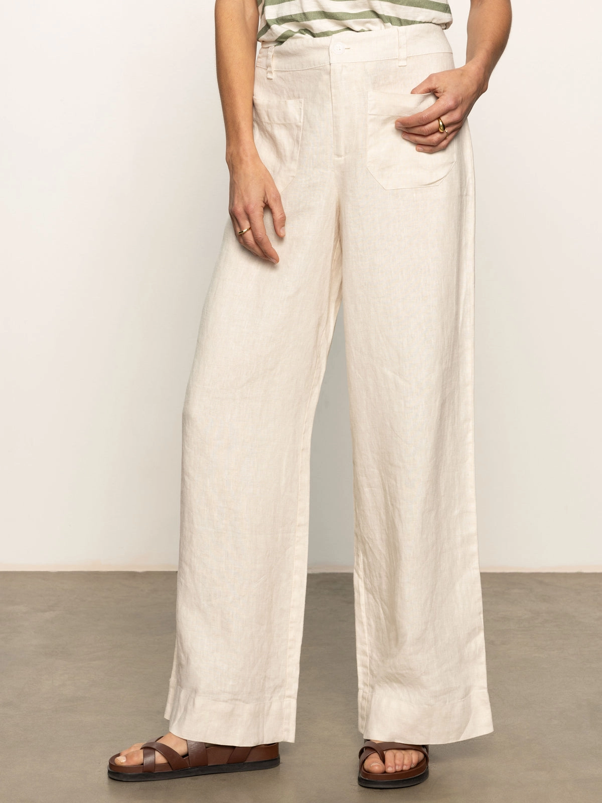 The Linen Marine Wide Leg Semi-High Rise Pant Birch