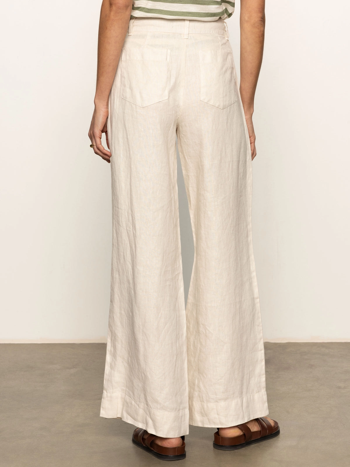 The Linen Marine Wide Leg Semi-High Rise Pant Birch