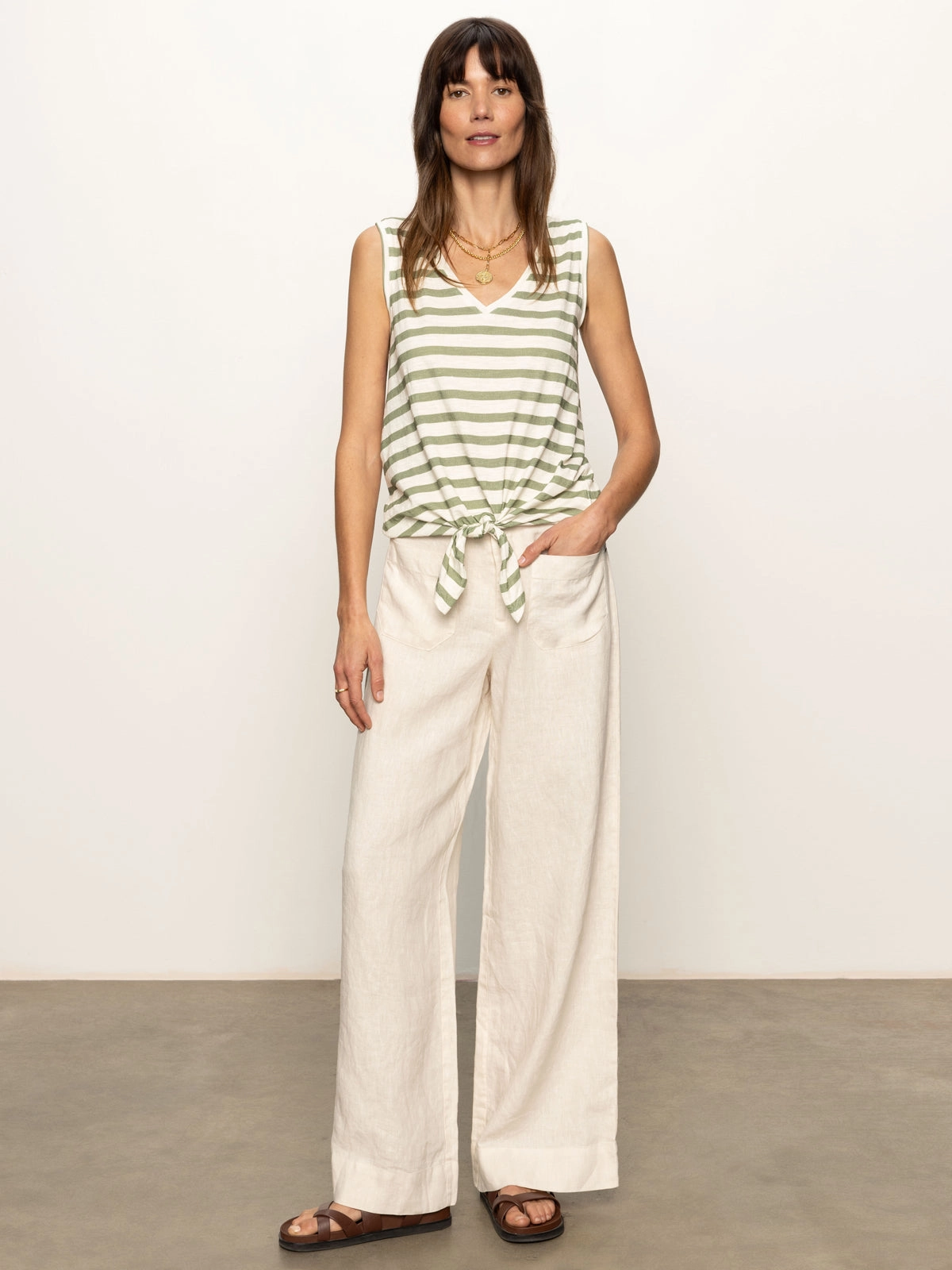 The Linen Marine Wide Leg Semi-High Rise Pant Birch
