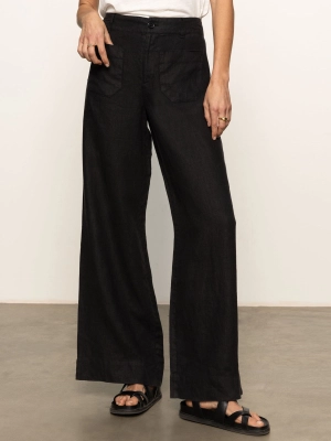 The Linen Marine Wide Leg Semi-High Rise Pant Black