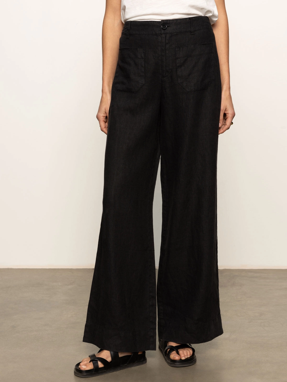 The Linen Marine Wide Leg Semi-High Rise Pant Black