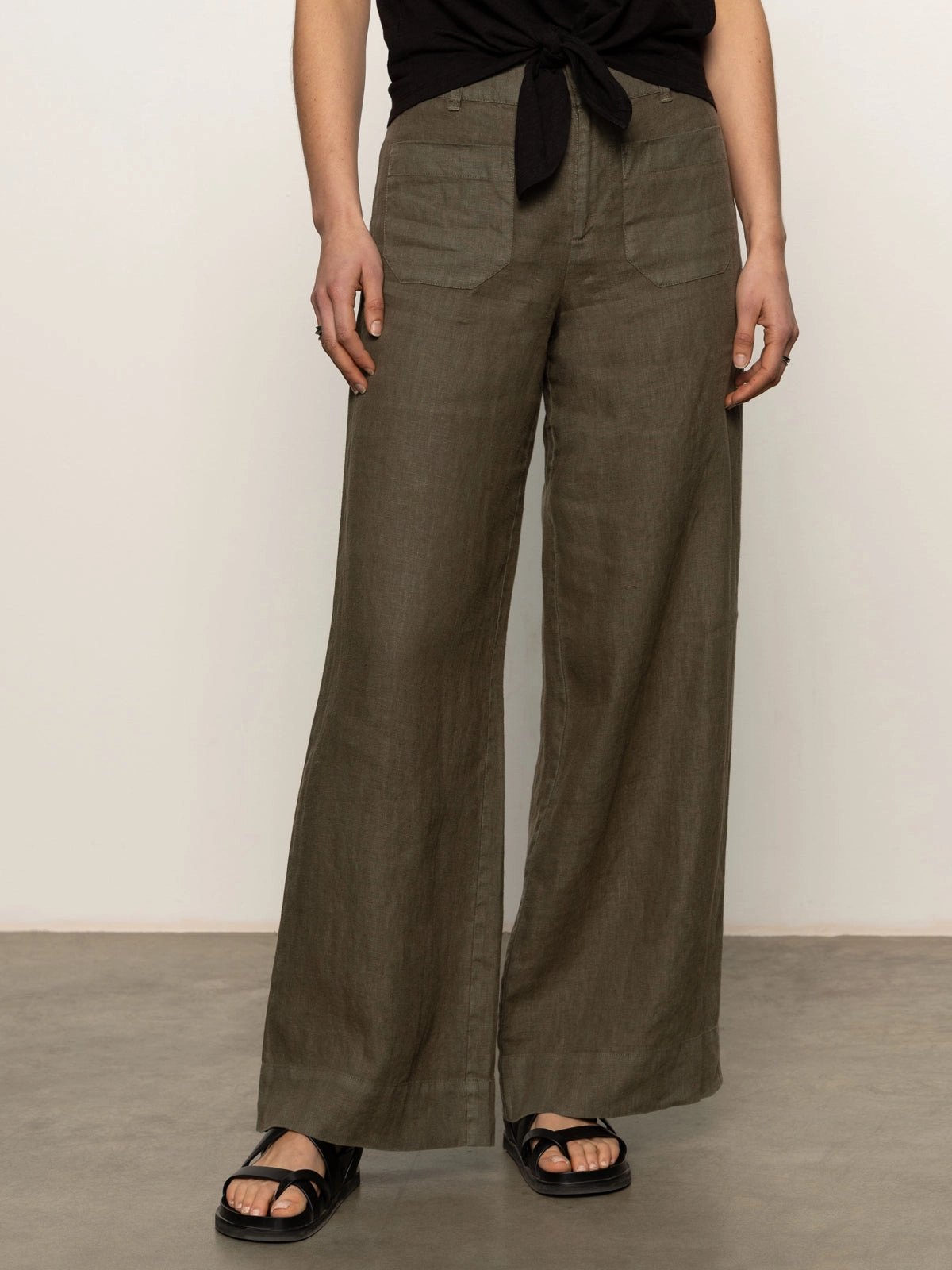 The Linen Marine Wide Leg Semi-High Rise Pant Kalamata