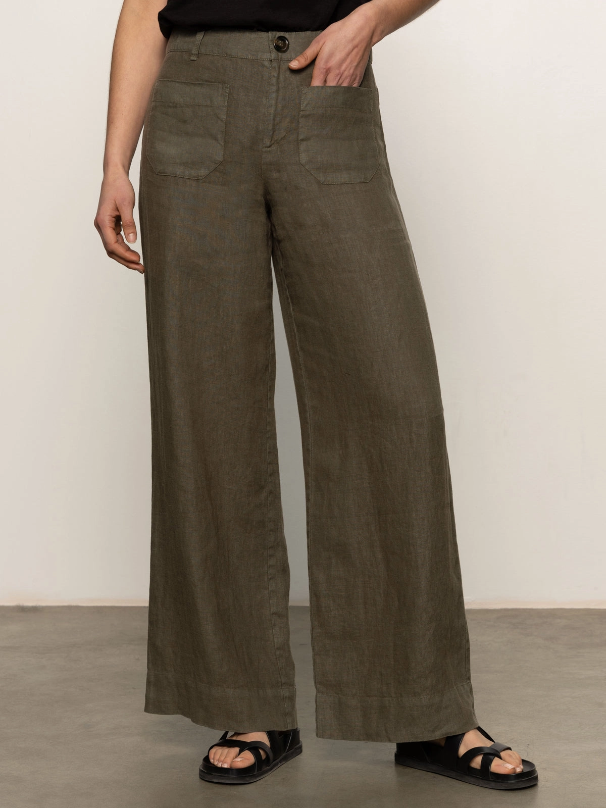 The Linen Marine Wide Leg Semi-High Rise Pant Kalamata