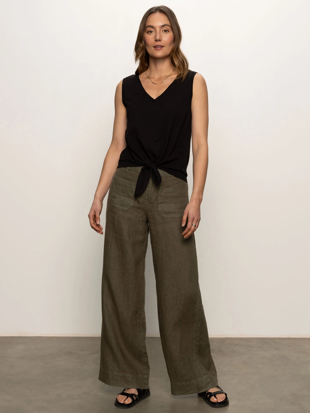 The Linen Marine Wide Leg Semi-High Rise Pant Kalamata