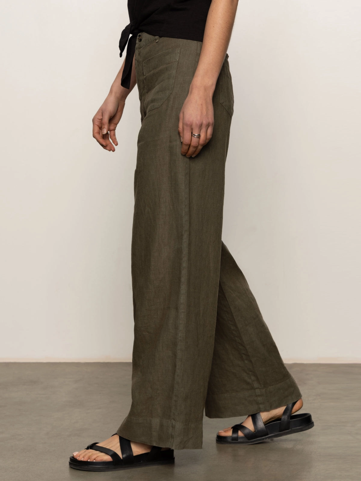 The Linen Marine Wide Leg Semi-High Rise Pant Kalamata