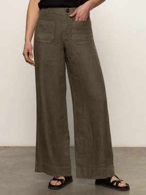 The Linen Marine Wide Leg Semi-High Rise Pant Kalamata
