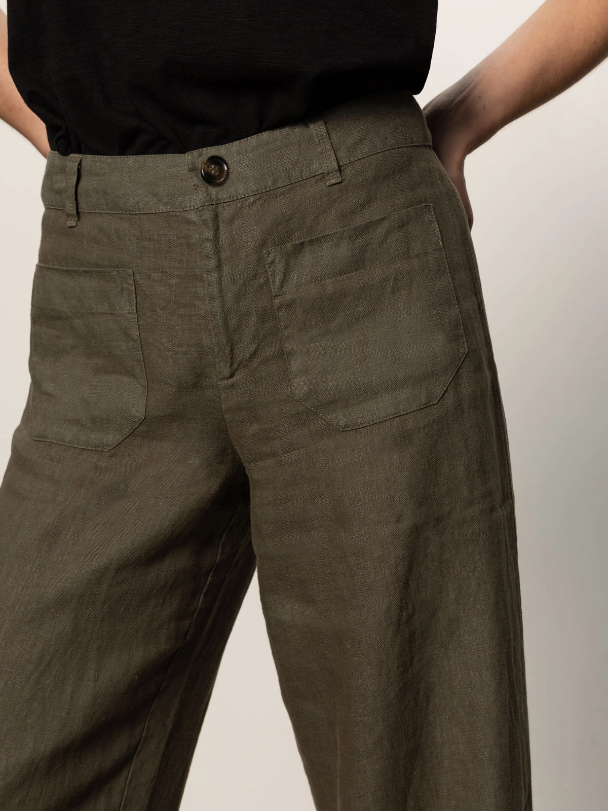The Linen Marine Wide Leg Semi-High Rise Pant Kalamata