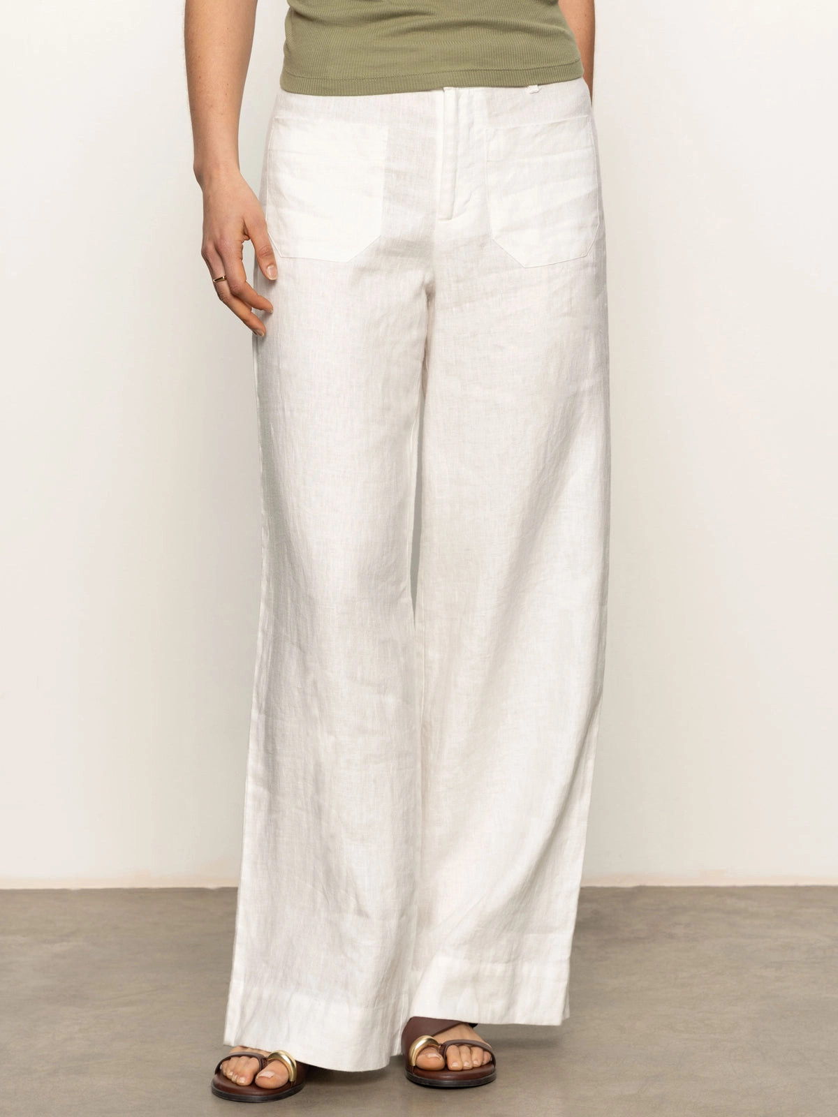 The Linen Marine Wide Leg Semi-High Rise Pant White