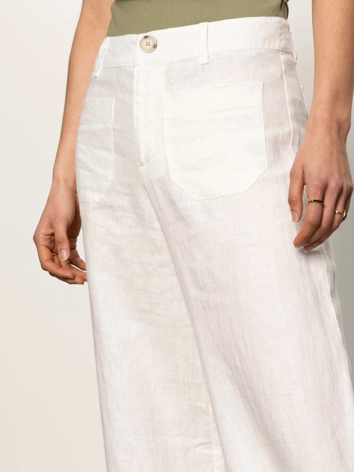 The Linen Marine Wide Leg Semi-High Rise Pant White