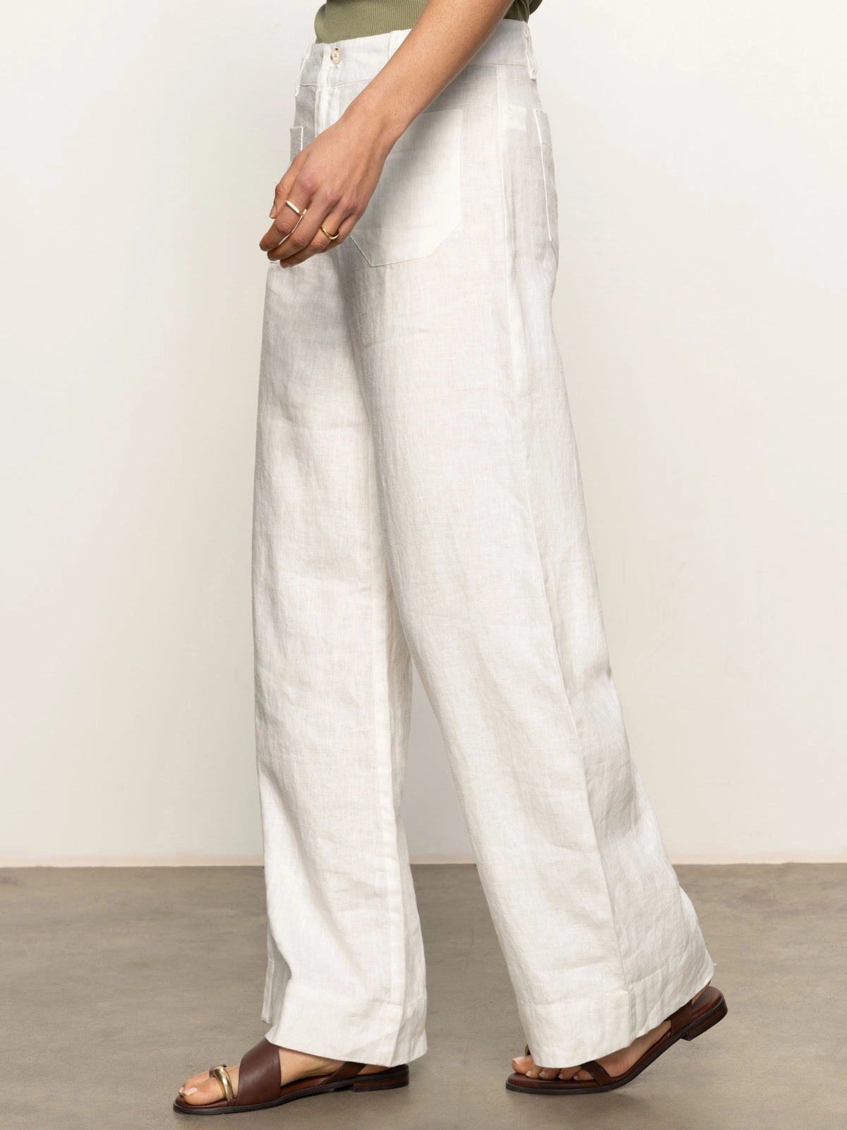 The Linen Marine Wide Leg Semi-High Rise Pant White