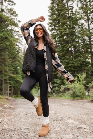 Wind Down Black and Tan Fleece Plaid Shacket FINAL SALE
