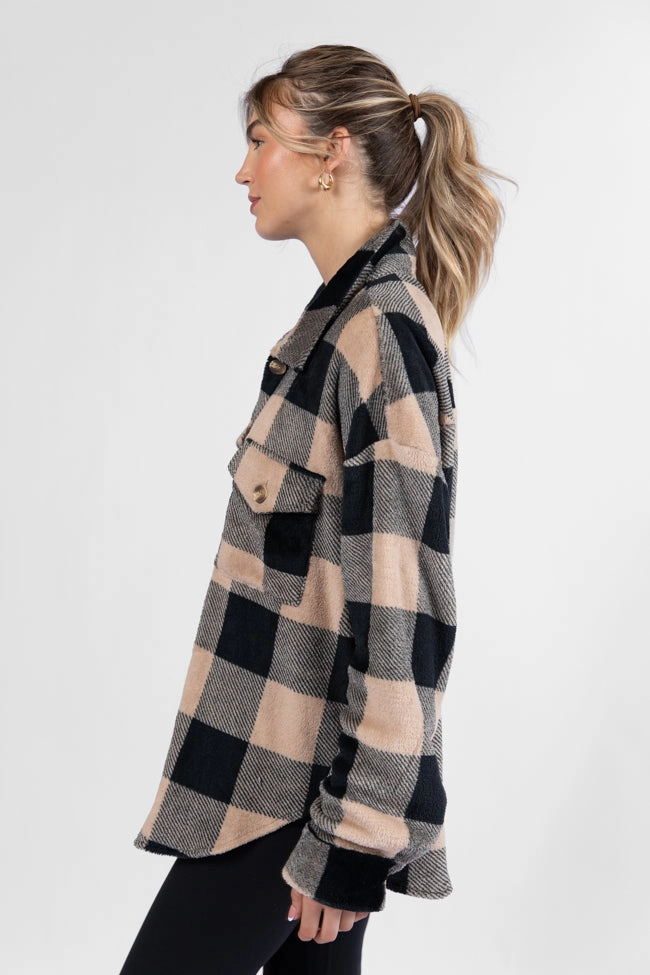 Wind Down Black and Tan Fleece Plaid Shacket FINAL SALE
