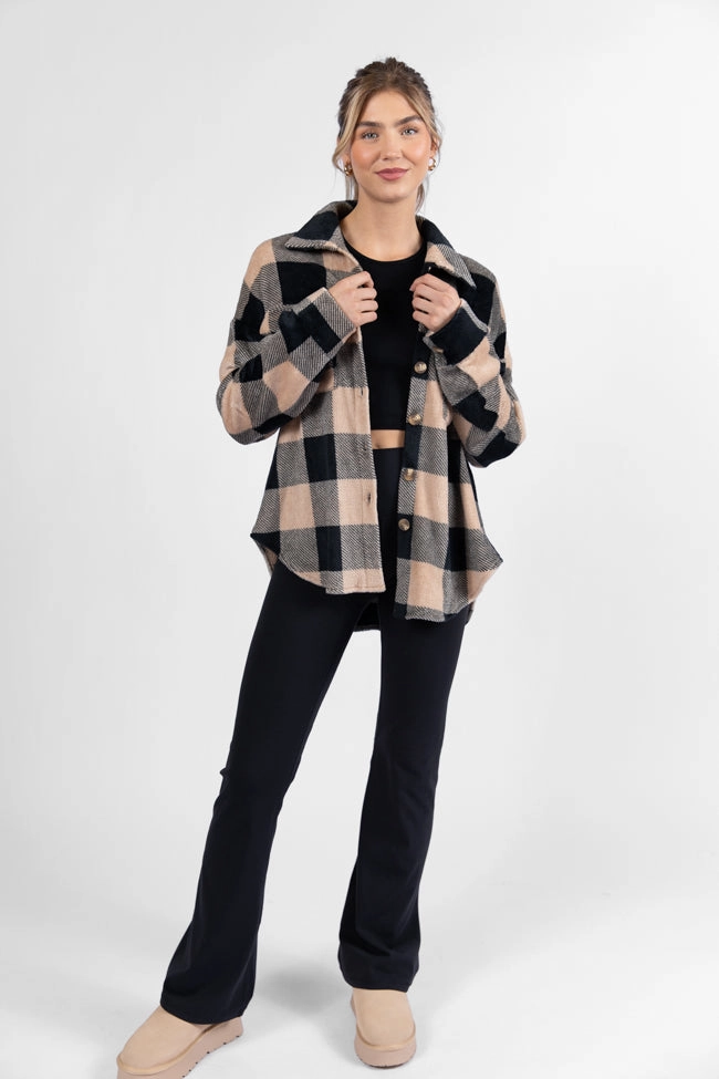 Wind Down Black and Tan Fleece Plaid Shacket FINAL SALE