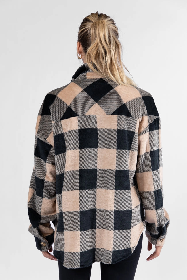 Wind Down Black and Tan Fleece Plaid Shacket FINAL SALE