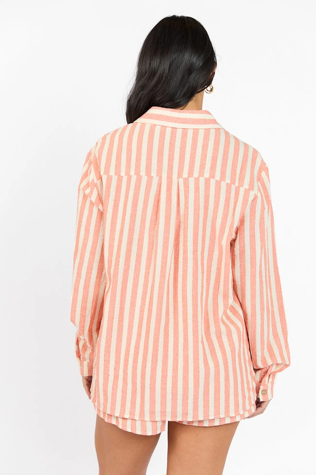 With The Tide Coral Striped Button Up Top SALE