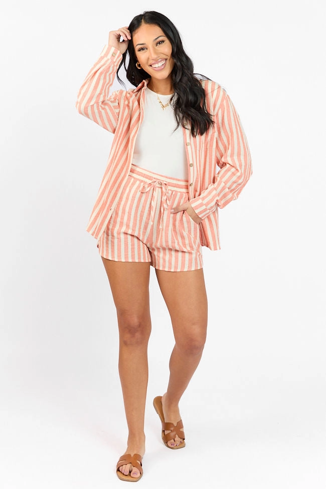 With The Tide Coral Striped Button Up Top SALE
