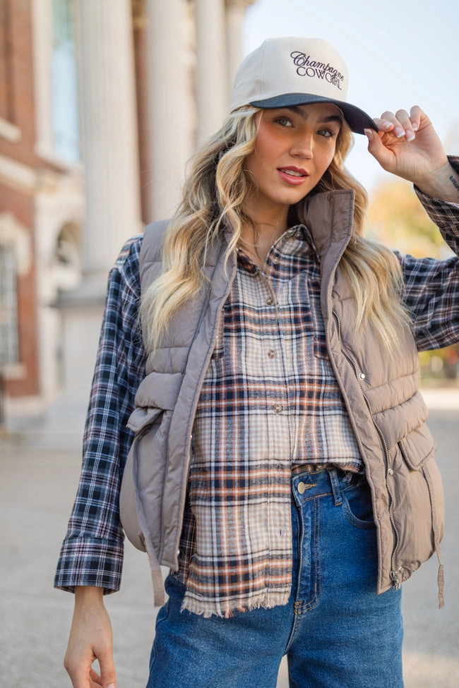 Won Me Over Mushroom Oversized Puffer Vest FINAL SALE