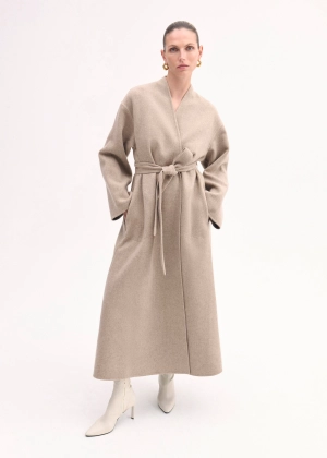 Wrap Coat in Double Faced Wool Cashmere  - Taupe