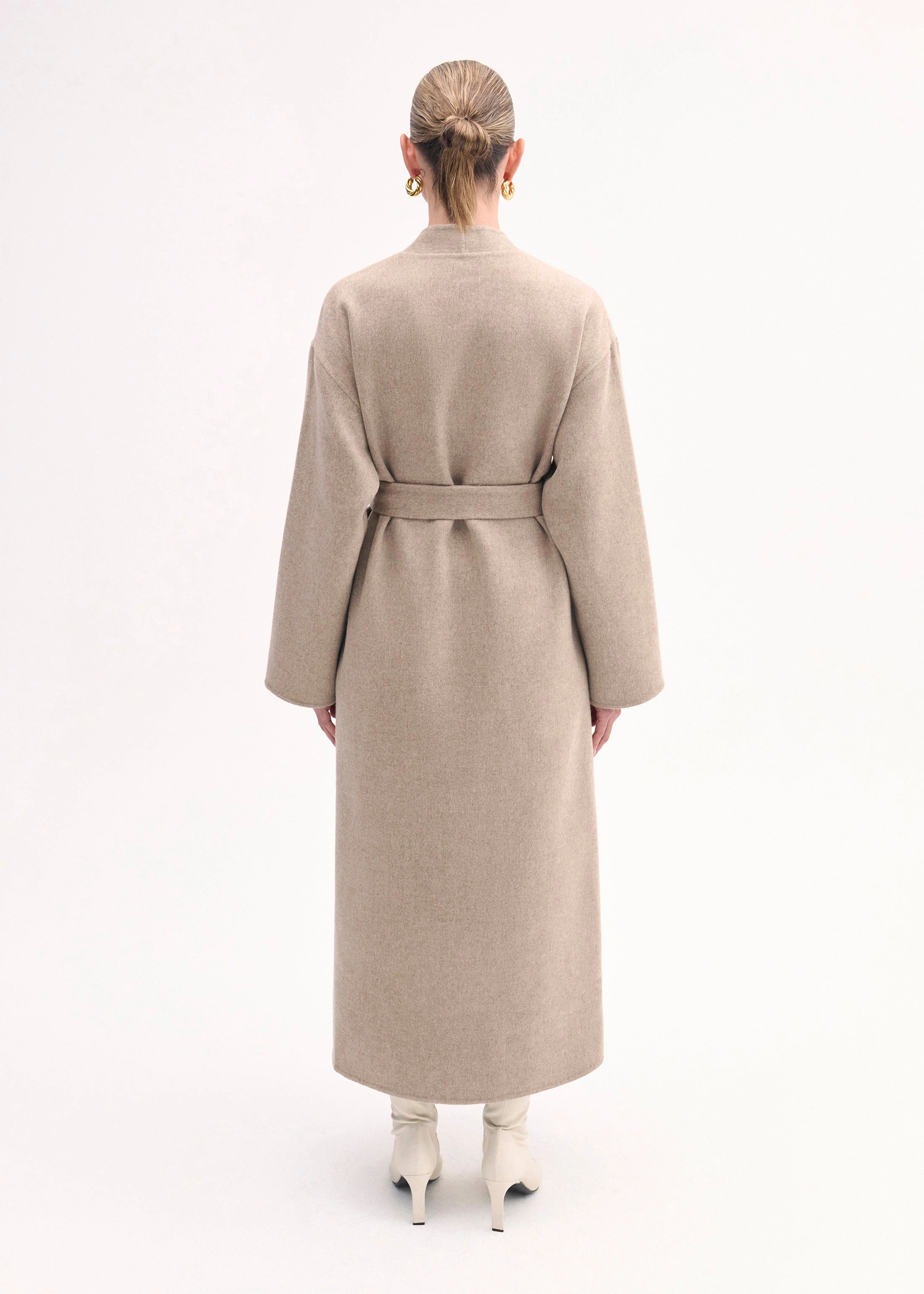 Wrap Coat in Double Faced Wool Cashmere  - Taupe