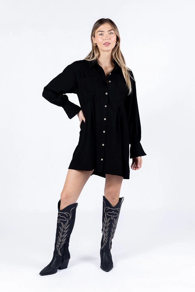 Write This Down Black Button Up Shirt Dress FINAL SALE
