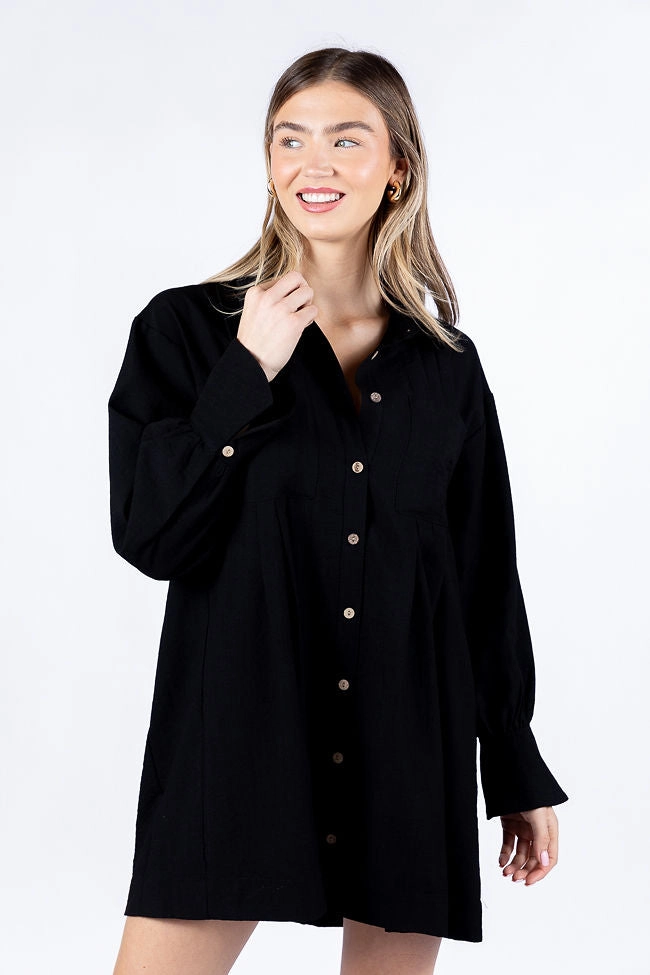Write This Down Black Button Up Shirt Dress FINAL SALE