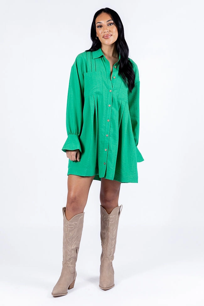 Write This Down Green Button Up Shirt Dress FINAL SALE