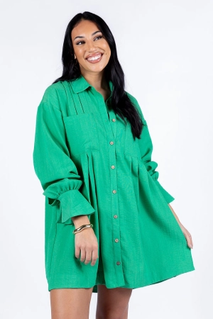 Write This Down Green Button Up Shirt Dress FINAL SALE
