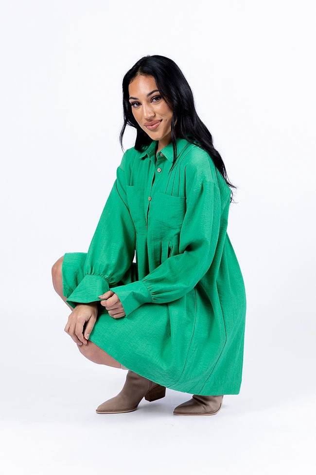 Write This Down Green Button Up Shirt Dress FINAL SALE